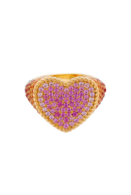 Baby Heart Ring, 18k Yellow Gold with Multicolored Sapphire